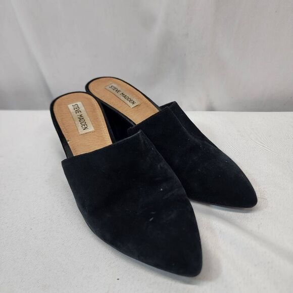 Steve Madden Women's 7 Black Suede Leather Slip-On Mule Flats Pointed Toe - Picture 1 of 9
